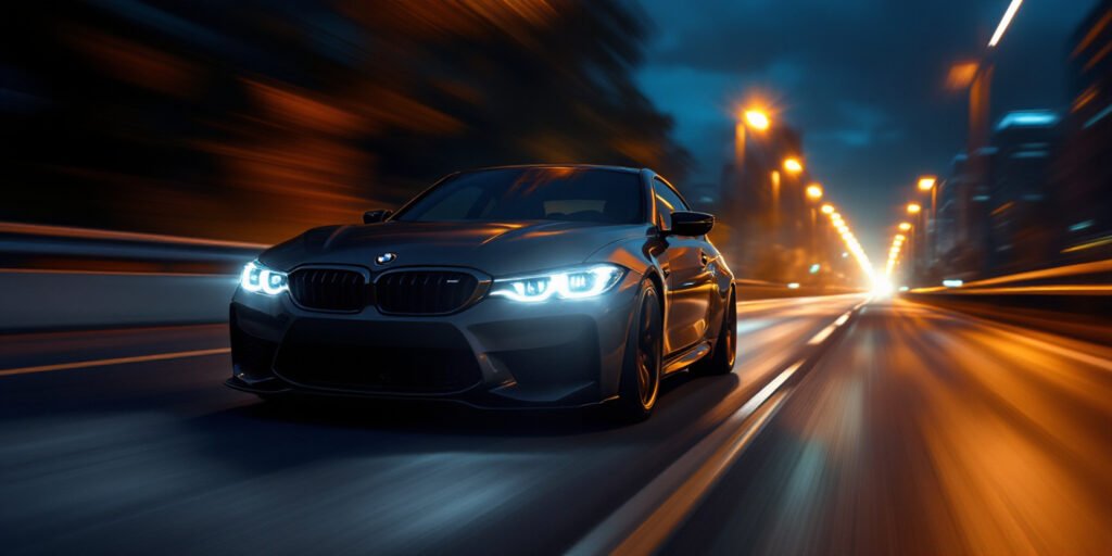 BMW on the road with new OEM insurance quality headlights
