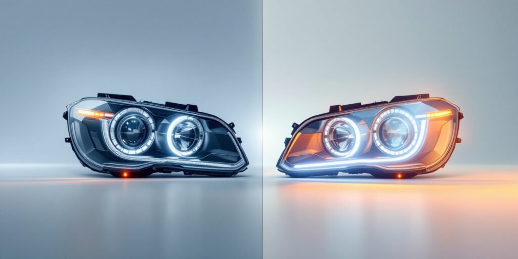 technician inspecting OEM BMW headlight for insurance compliance